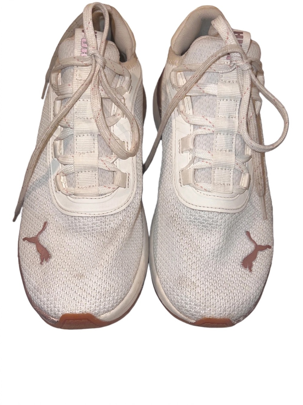 Puma Women's White & Blush Lightweight Knit Running Shoes 7.5 Pre-Loved